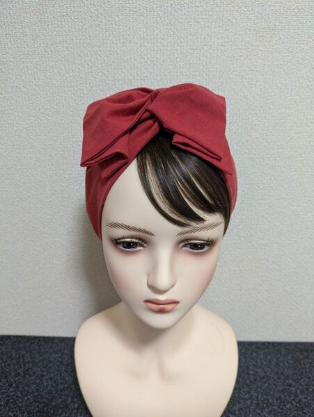 ワイヤー入りターバン くすみレッド