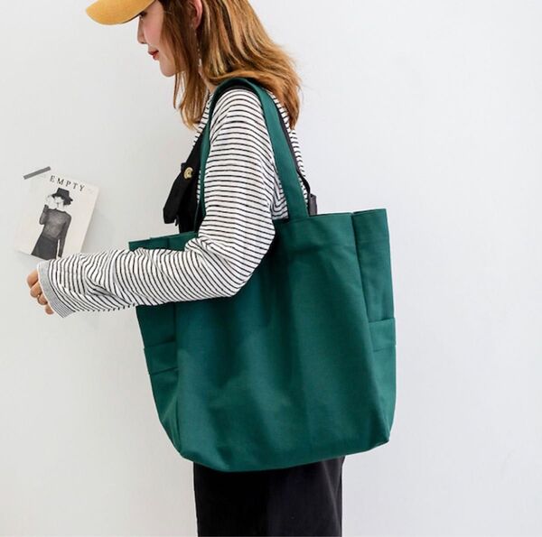 キャンバス トートバッグ トート 帆布 グリーン 緑 肩掛けかばん シンプル ショルダーバッグ ショルダー 大容量 マザーズバッグ