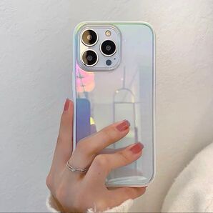 ☆オーロラケース☆iPhone12promax ケース ホログラム サイドカラー ホワイト