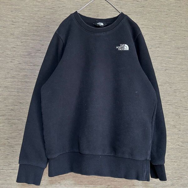 ノースフェイス スウェット トレーナー 黒 子供150 キッズ ブラック 刺繍ワンポイント裏毛 古着 B1