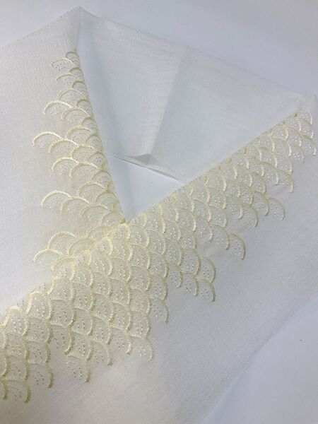 夏半衿 シャリ感半衿 刺繍 涼しげ お洒落 夏着物 浴衣 単衣着物 夏襟元 夏仕様 イエロー 青海波 新品未使用品