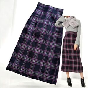 チェックスカート ミモレ丈 パープル ブラック SNIDEL 美シルエット