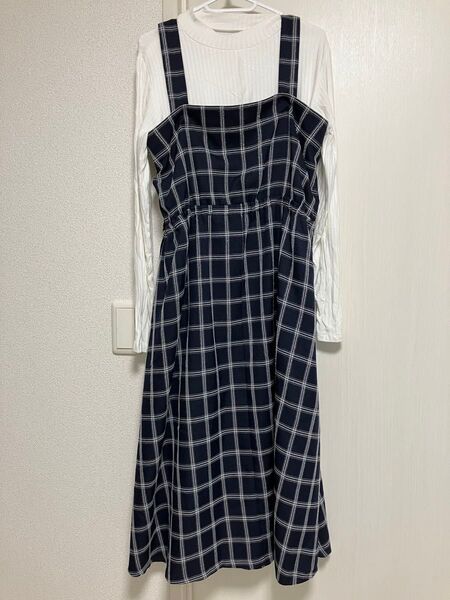 レディース ワンピース チェック インナーセット マタニティ 授乳服 M-Lサイズ