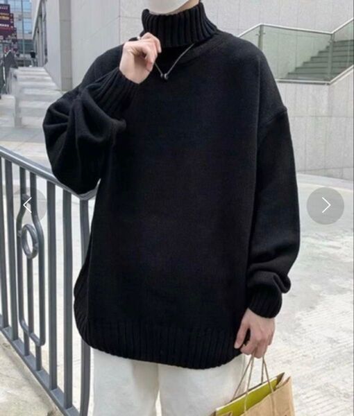試着のみ!NOWLE メンズ リブ ハイネックニット グレー Lサイズ ブラック