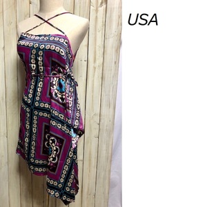  rice buying attaching USA made scarf remake One-piece * camisole tunic M ②
