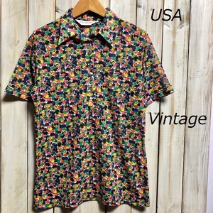  rice buying attaching Vintage old clothes 70's~ ALICE STUART thin knitted polo-shirt 12 America old clothes ⑩