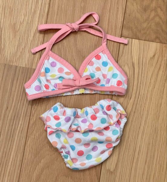 ベビー水着 女の子 ビキニ パステルカラー フリル 水玉模様 サイズ80cm プール 水泳 旅行