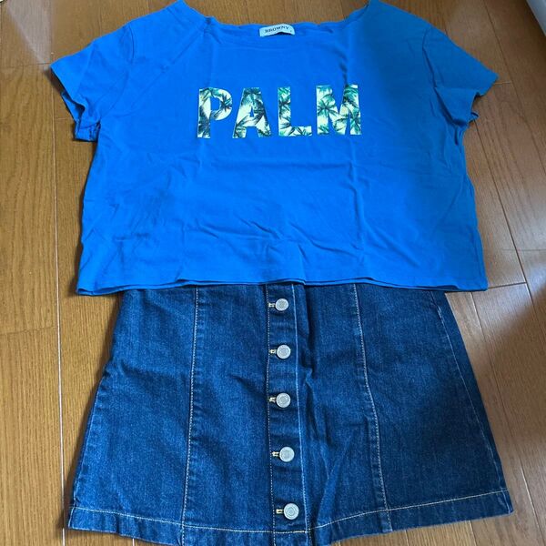 上下セット デニムスカート ミニ ミニ丈Tシャツ
