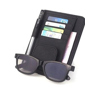 車用 サンバイザーケース カード収納 収納ホルダー PUレザー 駐車券 小銭 領収証 メガネ収納 収納ポーチ (ブラック)
