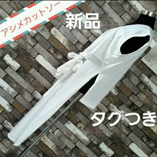 ワンピ 白 アシンメトリー ノースリーブ