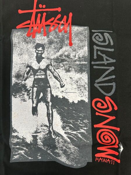 00's OLD STUSSY ISLAND SNOW HAWAII プリントTシャツ 黒 M 未使用タグ付き