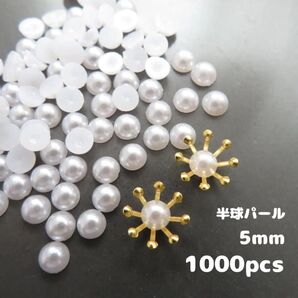 【半球パール5ミリ】約1000個・半円パール 花芯 つまみ細工に 5mm