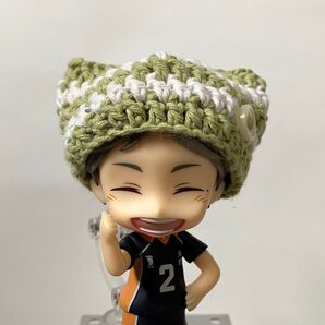 ねんどろいど用 緑のボーダー猫耳ニット帽 ハンドメイド