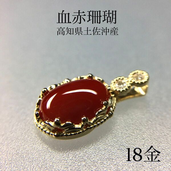 K18 血赤珊瑚 ティアラペンダント 18金 1.06ct