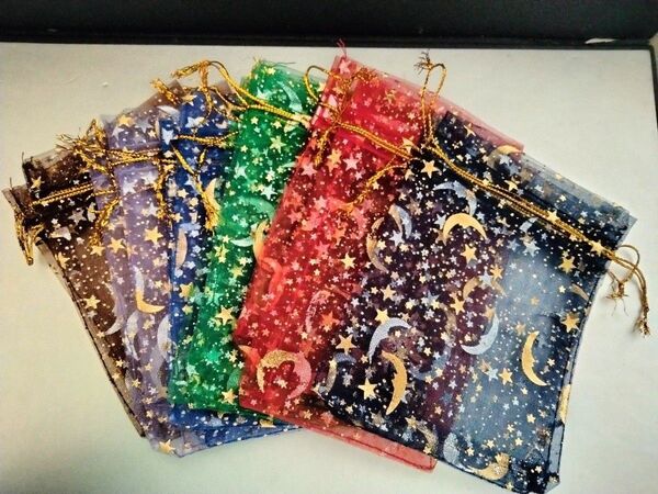 ラッピング袋透明オーガンザ巾着size9×12cm6色(15枚)セット