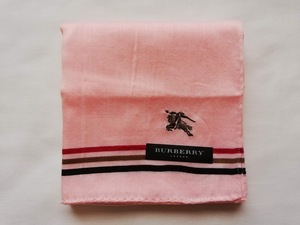 【正規品】BURBERRY / バーバリー ハンカチ ピンク ライン入 ホース刺繍 #yh-555