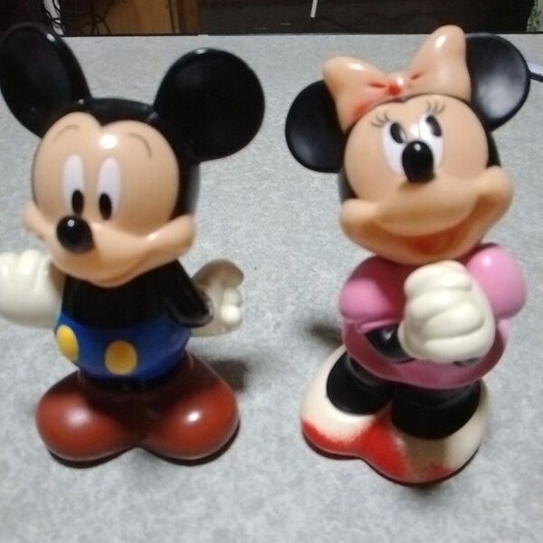 レトロ ディズニー ミッキーマウス ミニーマウス フィギュア貯金箱 難あり ソフビ レトロ