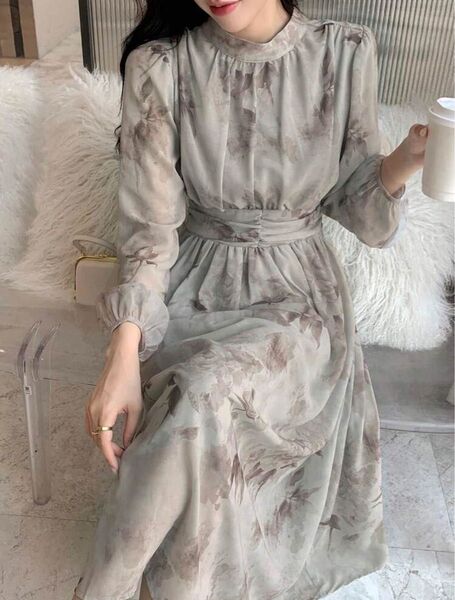 SHEIN DAZY 花柄プリント ランタンスリーブ ドレス フラワー ワンピース きれいめ フォーマル