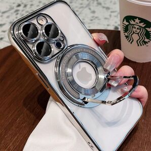 iPhone13ケース クリアケース iPhone13promaxケース スタンド付き メッキ加工 MagSafe充電 レンズ保護
