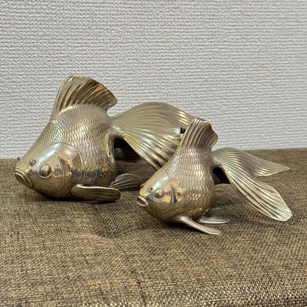 【希少品!】長柄雅博作 金魚 親子 つがい 銀 シルバー 骨董品