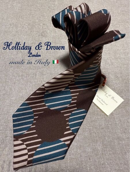 【新品】Holliday & Brown/ホリデー&ブラウン/ビックドット/ストライプ/ブラウン/セリアンブルー