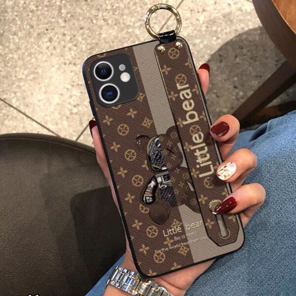 iPhone11ケース リング付き ベルト付き 落下防止 モノグラム柄 ブラウン