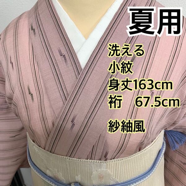 ◆448◆着物ライフ満喫◆洗える 夏用 小紋 紗紬 柳模様