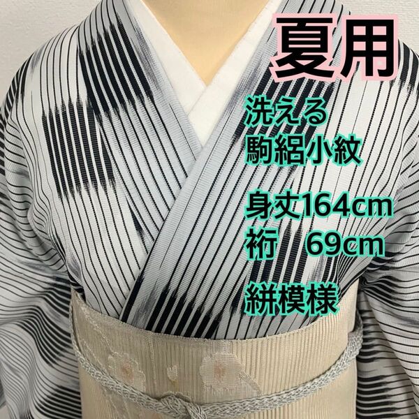 ◆446◆着物ライフ満喫◆洗える 夏用 小紋 駒絽 絣模様