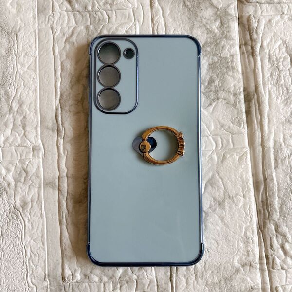 Galaxy s23 Plus ケース リング付き メッキ加工 ソフトケース 青 ギャラクシーs23 プラス カバー ブルー