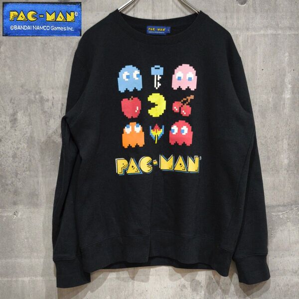 PAC-MAN パックマン公式 スウェットトレーナー L レトロ ピクセル 黒