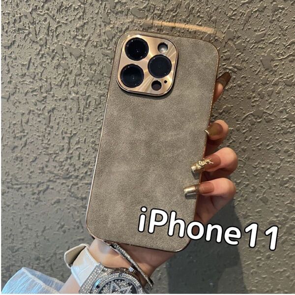 iPhone11 ケース カバー レザー ヴィンテージ風 無地 韓国 金メッキ 軽量 高見え インスタ映え スマホケース