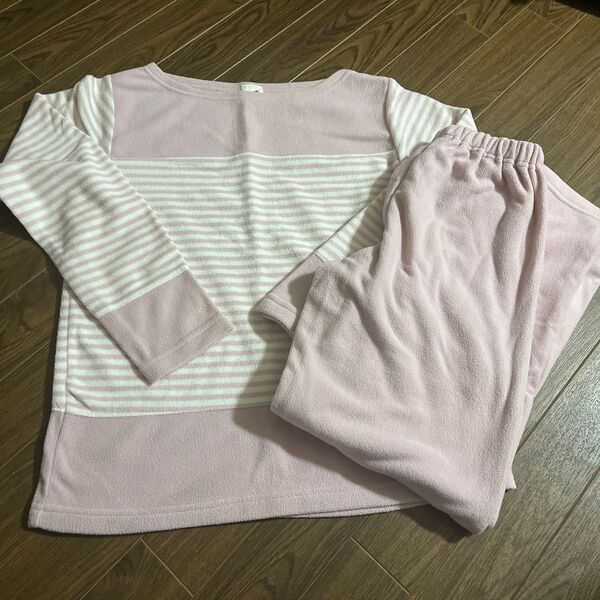 HANES へインズ フリース パジャマ 長袖 ルームウエア ピンク ボーダー M(新品同様)