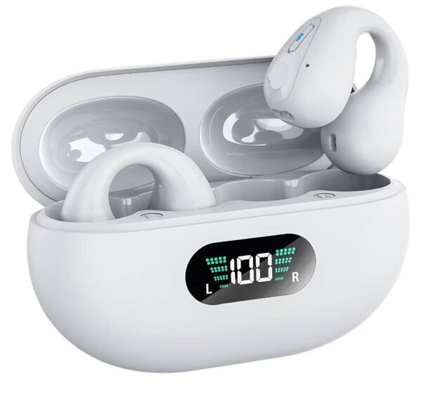 Bluetoothイヤホン イヤーカフイヤホン 塞がない ワイヤレスイヤホン 白