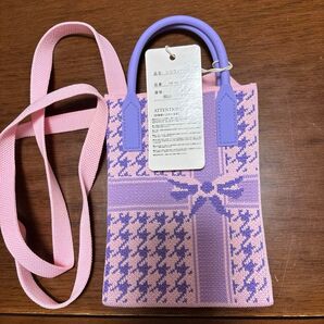 シリコンバッグ ピンク 紫 リボン 千鳥格子 バイカラー 新品