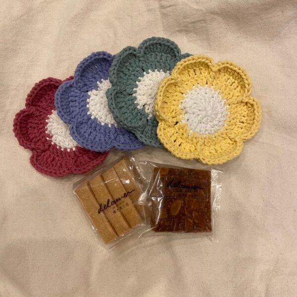 コースター ドイリー お花のコースター アクリルたわし かぎ針 花