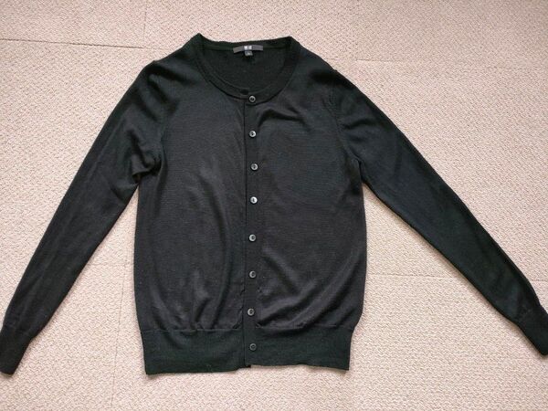ユニクロUNIQLO ウール長袖カーディガン S ブラック 黒