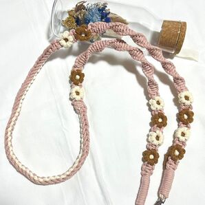 オーダーメイド スマホショルダーストラップ スマホショルダー ネックストラップ マクラメ編み フラワー 花 マクラメ