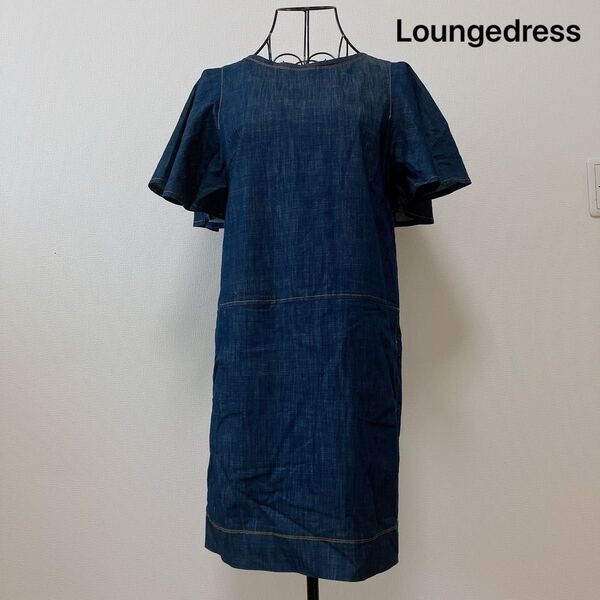 Loungedress ラウンジドレス レディース デニム調 半袖 チュニック フレアスリーブ トップス 日本製