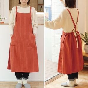 ★新品★デイリー ワンピース エプロン ストライプ