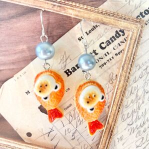 ハンドメイド ピアス エビフライ くまさん