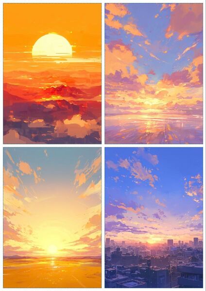 B-34 夕日 朝日 背景紙 素材 コラージュ collage シート sheet achashop