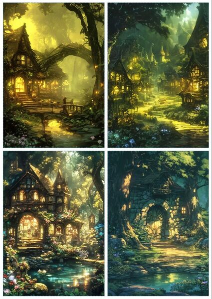 B-37 ファンタジー 森 背景紙 素材 コラージュ collage シート sheet achashop