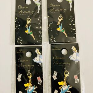 ディズニー ティンカーベル 不思議の国のアリス チャームアクセサリー 4点セット ファスナーチャーム ピーターパン ディズニー