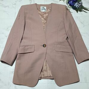 PLACE VICTOIRE ビンテージ品 ジャケット 1つボタン 肩パット ノーカラージャケット ピンク 長袖