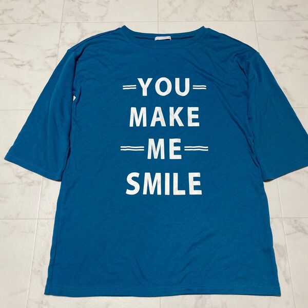 YOU MAKE ME SMILE 七分袖Tシャツ ターコイズブルー XL相当