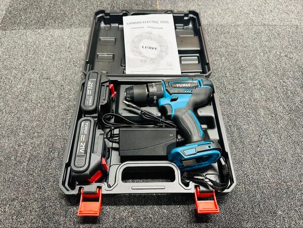 電動ドリルドライバー 21V充電式ドリルセット正逆転切替 LEDライト 電動工具バッテリー2個付き