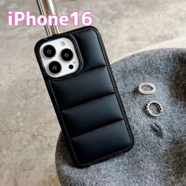iPhone16 ケース 黒 ブラック 韓国 ダウンジャケット スマホケース iphone もこもこ ふわふわ アウトドア