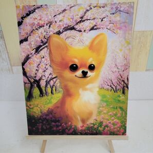 「春爛漫・微笑むチワワ *F3サイズ*イーゼル付きキャンバスボード*作者本人」