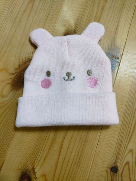 ベビー 帽子 ニット帽 うさぎ ピンク 42cm-44cm