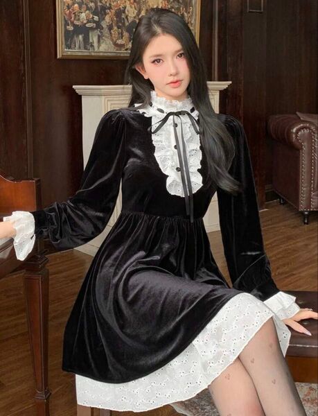 新品SHEIN シーイン DAZY ベロアワンピース ゴシック 地雷系 ブラック